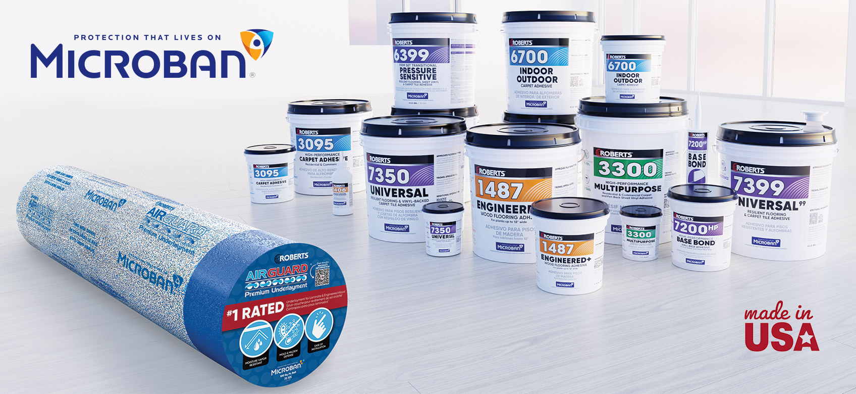 ROBERTS Adhesives and Underlayment Featuring Microban Protection